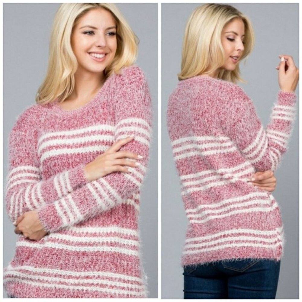 Red Striped Eyelash Sweater